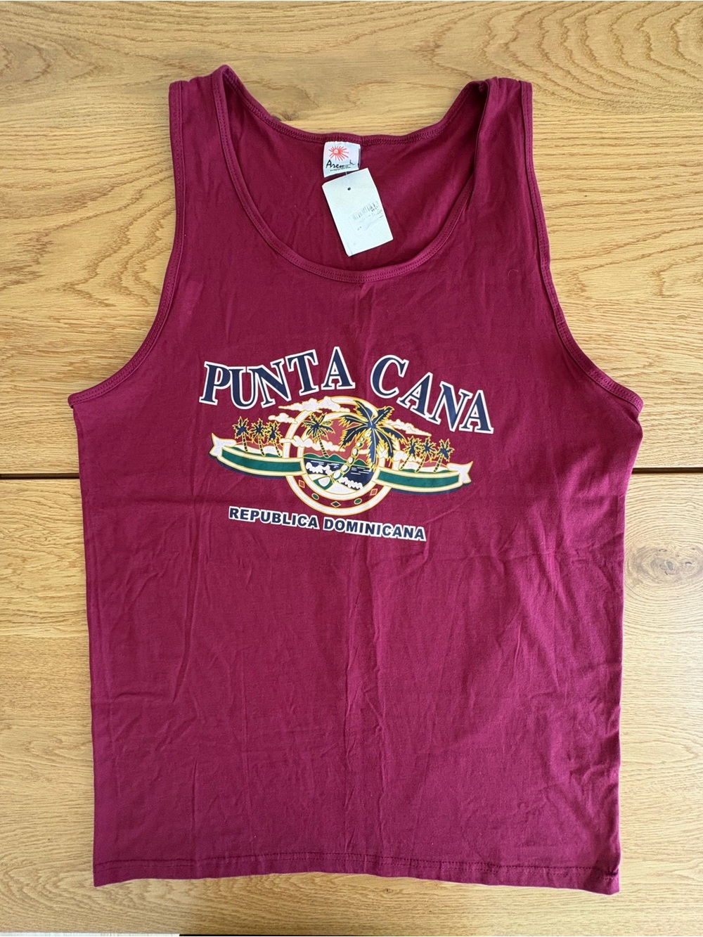 Vintage Punta Cana Dominican Republic Tank Top Men's Large Maroon Cotton Graphic